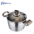 Cone shape sandwich bottom stainless steel cookware with glass lid